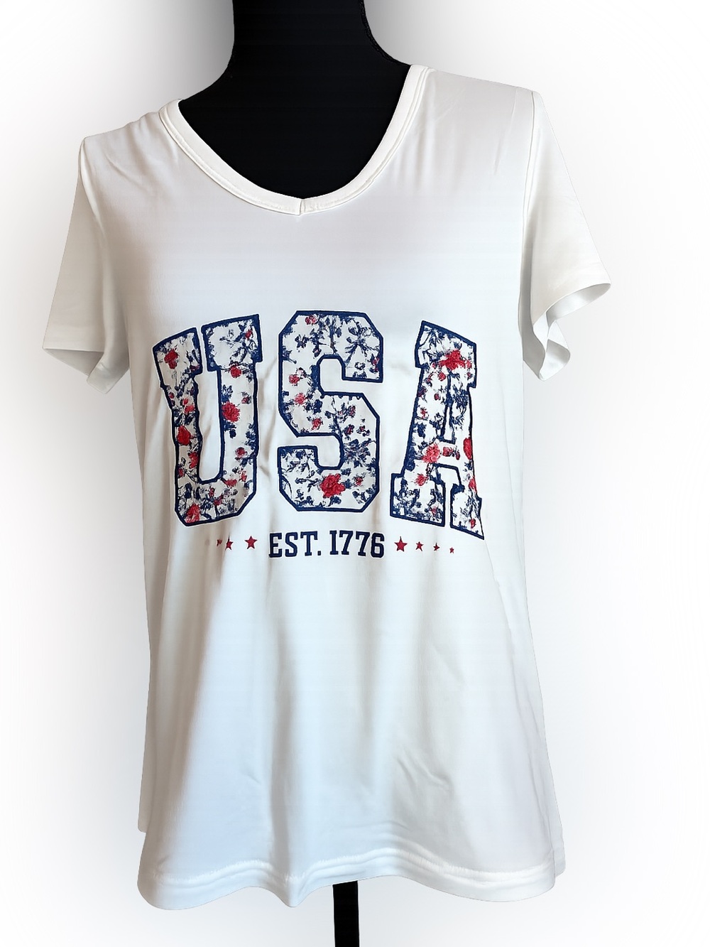 Women's USA Floral Graphic V-Neck Tee - White